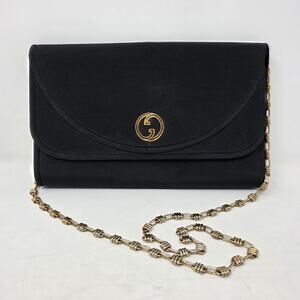Vintage 70s Gucci Blondie GG Canvas Purse Clutch Brass Chain Made in Italy Black